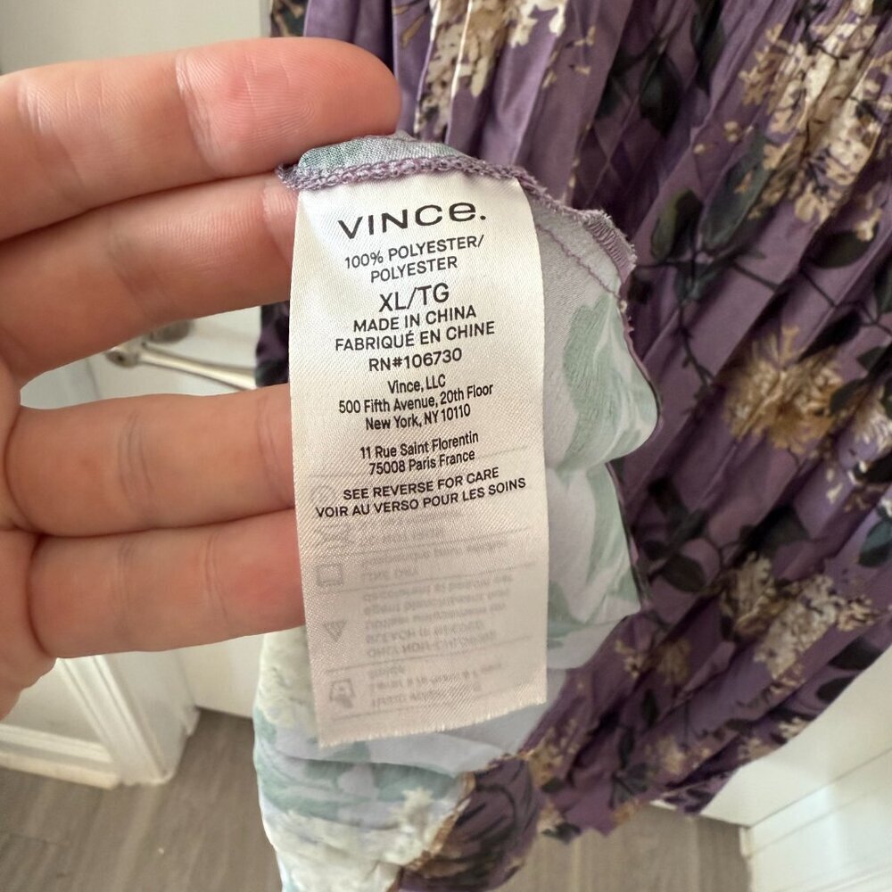 Vince Floral Pleated Sleeveless Midi Dress Purple Size XL - Picture 4 of 4